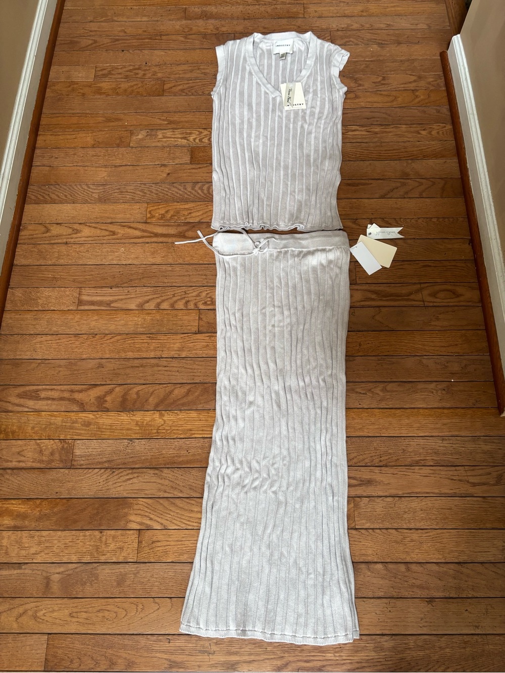 Ribbed Maxi Skirt Set in Tan